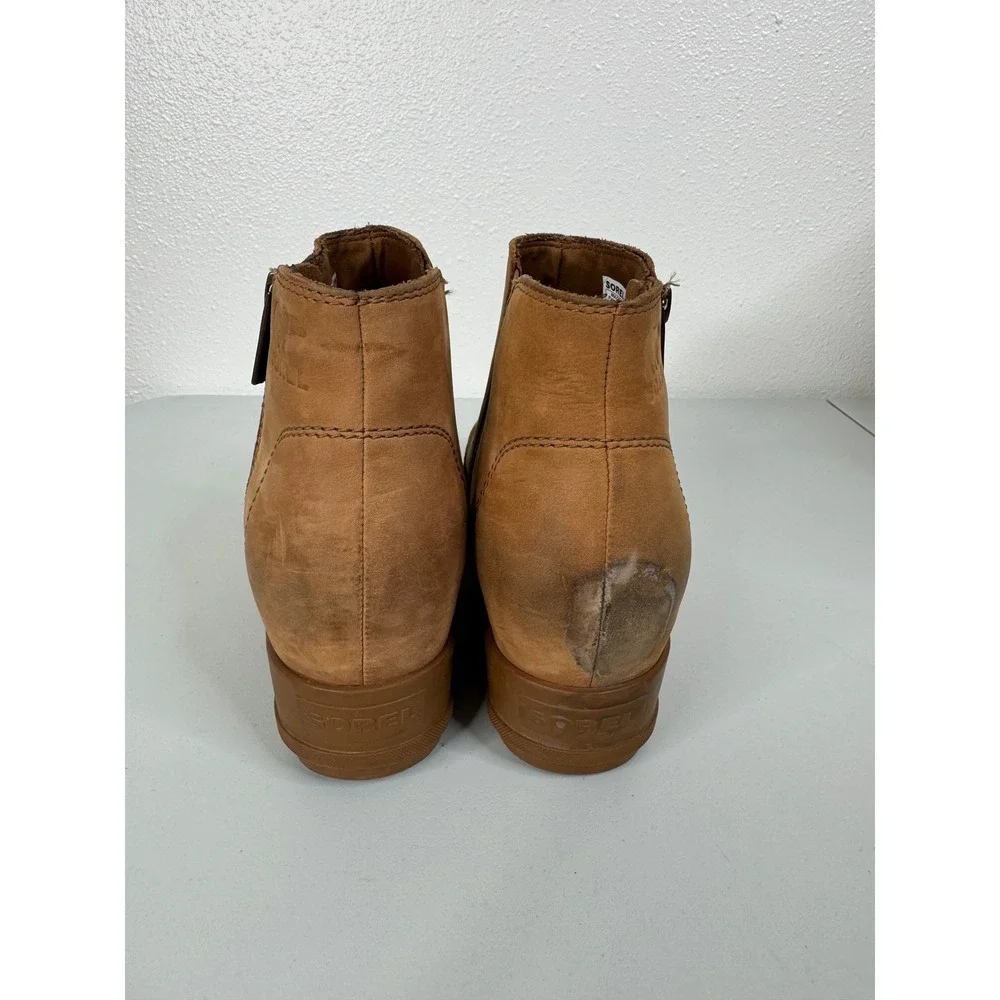 Sorel Brown Leather Wedge Ankle Boots Size 10 - Picture 4 of 8